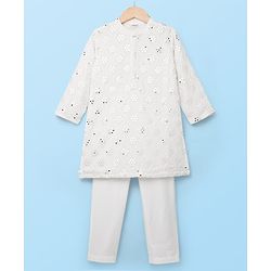 Babyhug Georgette Woven Full Sleeves Kurta Pajama Set with Embroidery - White