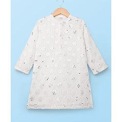 Babyhug Georgette Woven Full Sleeves Kurta Pajama Set with Embroidery - White