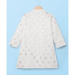 Babyhug Georgette Woven Full Sleeves Kurta Pajama Set with Embroidery - White