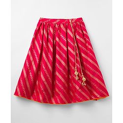 Babyhug Brocade Woven Half Puffed Sleeves Choli Lehenga Set with Dupatta & Motif Embroidery - Red & Yellow