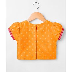 Babyhug Brocade Woven Half Puffed Sleeves Choli Lehenga Set with Dupatta & Motif Embroidery - Red & Yellow