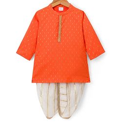 Babyhug Lurex Dobby Woven Full Sleeves Kurta Dhoti Set with Foil Print - Orange