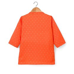 Babyhug Lurex Dobby Woven Full Sleeves Kurta Dhoti Set with Foil Print - Orange