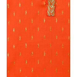 Babyhug Lurex Dobby Woven Full Sleeves Kurta Dhoti Set with Foil Print - Orange