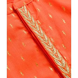 Babyhug Lurex Dobby Woven Full Sleeves Kurta Dhoti Set with Foil Print - Orange