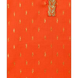 Babyhug Lurex Dobby Woven Full Sleeves Kurta Dhoti Set with Foil Print - Orange