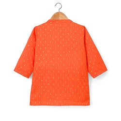 Babyhug Lurex Dobby Woven Full Sleeves Kurta Dhoti Set with Foil Print - Orange