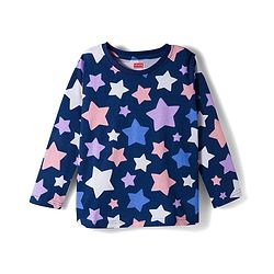 Babyhug Cotton Knit Full Sleeves Co-ords Night Suit With Star Print - Blue