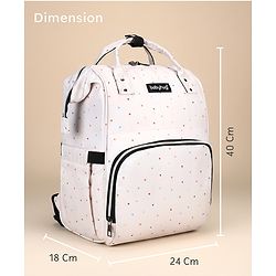 Babyhug Multipurpose Spacious Diaper Backpack Star Print - White| Adjustable Shoulder Strap|Insulated Bottle Pouch|Smart Back Zipper| Wipes Dispenser|Fishmouth Opening|Stylish Design|Attach to Trolley