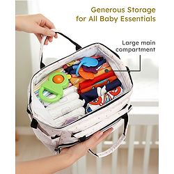 Babyhug Multipurpose Spacious Diaper Backpack Star Print - White| Adjustable Shoulder Strap|Insulated Bottle Pouch|Smart Back Zipper| Wipes Dispenser|Fishmouth Opening|Stylish Design|Attach to Trolley