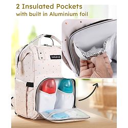 Babyhug Multipurpose Spacious Diaper Backpack Star Print - White| Adjustable Shoulder Strap|Insulated Bottle Pouch|Smart Back Zipper| Wipes Dispenser|Fishmouth Opening|Stylish Design|Attach to Trolley
