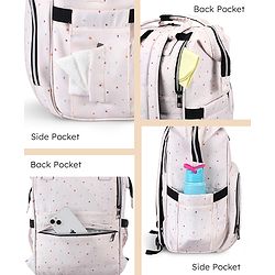 Babyhug Multipurpose Spacious Diaper Backpack Star Print - White| Adjustable Shoulder Strap|Insulated Bottle Pouch|Smart Back Zipper| Wipes Dispenser|Fishmouth Opening|Stylish Design|Attach to Trolley