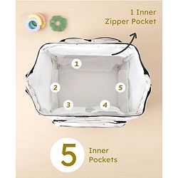 Babyhug Multipurpose Spacious Diaper Backpack Star Print - White| Adjustable Shoulder Strap|Insulated Bottle Pouch|Smart Back Zipper| Wipes Dispenser|Fishmouth Opening|Stylish Design|Attach to Trolley