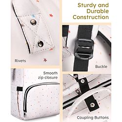 Babyhug Multipurpose Spacious Diaper Backpack Star Print - White| Adjustable Shoulder Strap|Insulated Bottle Pouch|Smart Back Zipper| Wipes Dispenser|Fishmouth Opening|Stylish Design|Attach to Trolley