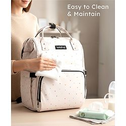Babyhug Multipurpose Spacious Diaper Backpack Star Print - White| Adjustable Shoulder Strap|Insulated Bottle Pouch|Smart Back Zipper| Wipes Dispenser|Fishmouth Opening|Stylish Design|Attach to Trolley