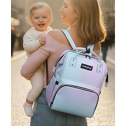 Babyhug Multipurpose Spacious Diaper Backpack Star Print - White| Adjustable Shoulder Strap|Insulated Bottle Pouch|Smart Back Zipper| Wipes Dispenser|Fishmouth Opening|Stylish Design|Attach to Trolley