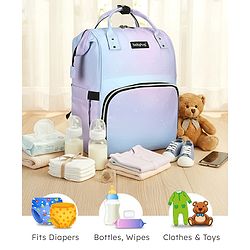 Babyhug Multipurpose Spacious Diaper Backpack Star Print - White| Adjustable Shoulder Strap|Insulated Bottle Pouch|Smart Back Zipper| Wipes Dispenser|Fishmouth Opening|Stylish Design|Attach to Trolley