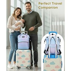 Babyhug Multipurpose Spacious Diaper Backpack Star Print - White| Adjustable Shoulder Strap|Insulated Bottle Pouch|Smart Back Zipper| Wipes Dispenser|Fishmouth Opening|Stylish Design|Attach to Trolley