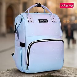 Babyhug Multipurpose Spacious Diaper Backpack Star Print - White| Adjustable Shoulder Strap|Insulated Bottle Pouch|Smart Back Zipper| Wipes Dispenser|Fishmouth Opening|Stylish Design|Attach to Trolley