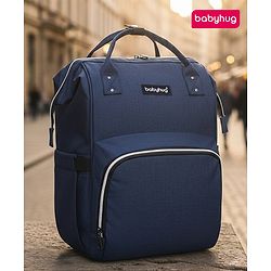 Babyhug Multipurpose Spacious Diaper Backpack - Navy Blue| Adjustable Shoulder Strap| Insulated Bottle Pouch| Smart Back Zipper| Wipes Dispenser| Wide Fish-mouth Opening| Attach to Trolley
