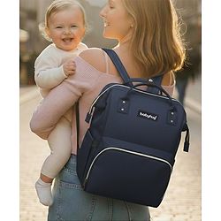 Babyhug Multipurpose Spacious Diaper Backpack - Navy Blue| Adjustable Shoulder Strap| Insulated Bottle Pouch| Smart Back Zipper| Wipes Dispenser| Wide Fish-mouth Opening| Attach to Trolley