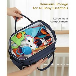 Babyhug Multipurpose Spacious Diaper Backpack - Navy Blue| Adjustable Shoulder Strap| Insulated Bottle Pouch| Smart Back Zipper| Wipes Dispenser| Wide Fish-mouth Opening| Attach to Trolley