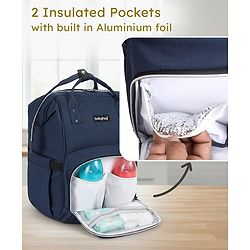 Babyhug Multipurpose Spacious Diaper Backpack - Navy Blue| Adjustable Shoulder Strap| Insulated Bottle Pouch| Smart Back Zipper| Wipes Dispenser| Wide Fish-mouth Opening| Attach to Trolley