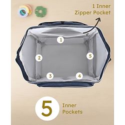 Babyhug Multipurpose Spacious Diaper Backpack - Navy Blue| Adjustable Shoulder Strap| Insulated Bottle Pouch| Smart Back Zipper| Wipes Dispenser| Wide Fish-mouth Opening| Attach to Trolley
