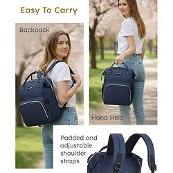 Babyhug Multipurpose Spacious Diaper Backpack - Navy Blue| Adjustable Shoulder Strap| Insulated Bottle Pouch| Smart Back Zipper| Wipes Dispenser| Wide Fish-mouth Opening| Attach to Trolley