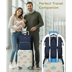 Babyhug Multipurpose Spacious Diaper Backpack - Navy Blue| Adjustable Shoulder Strap| Insulated Bottle Pouch| Smart Back Zipper| Wipes Dispenser| Wide Fish-mouth Opening| Attach to Trolley