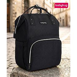 Babyhug Multipurpose Spacious Diaper Backpack - Navy Blue| Adjustable Shoulder Strap| Insulated Bottle Pouch| Smart Back Zipper| Wipes Dispenser| Wide Fish-mouth Opening| Attach to Trolley