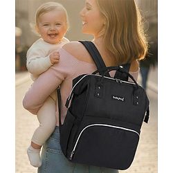 Babyhug Multipurpose Spacious Diaper Backpack - Navy Blue| Adjustable Shoulder Strap| Insulated Bottle Pouch| Smart Back Zipper| Wipes Dispenser| Wide Fish-mouth Opening| Attach to Trolley