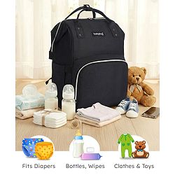 Babyhug Multipurpose Spacious Diaper Backpack - Navy Blue| Adjustable Shoulder Strap| Insulated Bottle Pouch| Smart Back Zipper| Wipes Dispenser| Wide Fish-mouth Opening| Attach to Trolley