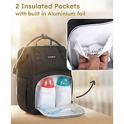 Babyhug Multipurpose Spacious Diaper Backpack - Navy Blue| Adjustable Shoulder Strap| Insulated Bottle Pouch| Smart Back Zipper| Wipes Dispenser| Wide Fish-mouth Opening| Attach to Trolley