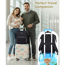 Babyhug Multipurpose Spacious Diaper Backpack - Navy Blue| Adjustable Shoulder Strap| Insulated Bottle Pouch| Smart Back Zipper| Wipes Dispenser| Wide Fish-mouth Opening| Attach to Trolley