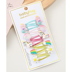 Babyhug Snap Clips with Marmaid  Unicorn & Rainbow Applique Pack of 10  -  Blue Pink & Green