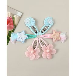 Babyhug Snap Clips with Floral Applique Pack of 6 - Pink & Blue