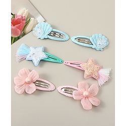 Babyhug Snap Clips with Floral Applique Pack of 6 - Pink & Blue