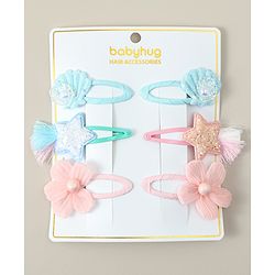 Babyhug Snap Clips with Floral Applique Pack of 6 - Pink & Blue