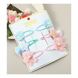 Babyhug Snap Clips with Floral Applique Pack of 6 - Pink & Blue