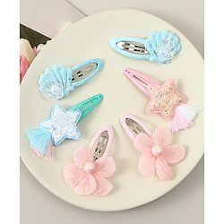Babyhug Snap Clips with Floral Applique Pack of 6 - Pink & Blue