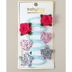 Babyhug  Snap Clips with Floral & Butterfly Applique Pack of 6 - Multicolor