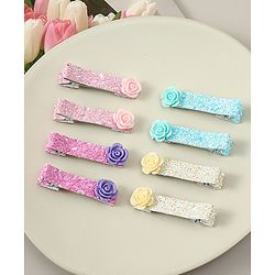 Babyhug Hair Clips with Floral Applique Free Size Pack Of 8 - Multicolor