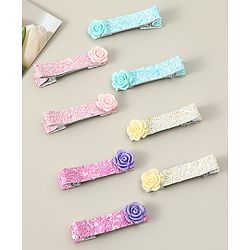 Babyhug Hair Clips with Floral Applique Free Size Pack Of 8 - Multicolor