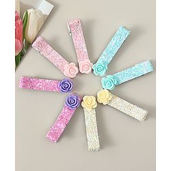 Babyhug Hair Clips with Floral Applique Free Size Pack Of 8 - Multicolor