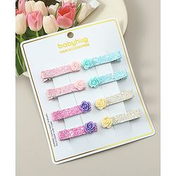 Babyhug Hair Clips with Floral Applique Free Size Pack Of 8 - Multicolor