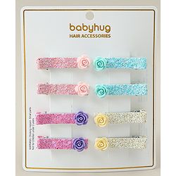 Babyhug Hair Clips with Floral Applique Free Size Pack Of 8 - Multicolor