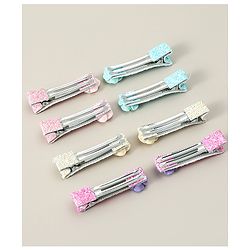 Babyhug Hair Clips with Floral Applique Free Size Pack Of 8 - Multicolor