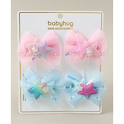 Babyhug Bow Applique Hair Snap Clips - Blue & Pink