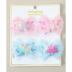 Babyhug Bow Applique Hair Snap Clips - Blue & Pink